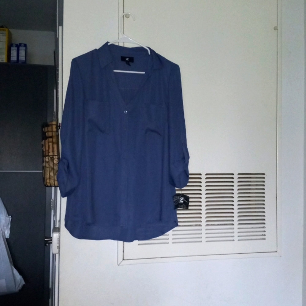 Navy blue button down womens shirt